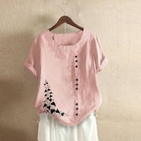 Cleance ženske vrhove čišćenje ispod $ modne žene Ljeto labavi ispis okrugli vrat majica kratkih rukava casual bluza Pink xl