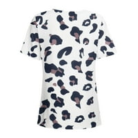 Floleo ženski vrhovi kratkog rukava s kratkim rukavima ljetna moda smiješna tiskana majica Leopard V-izrez bluza labavi fit tee tie-boje majice