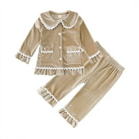 Esaierr Kids Fleece Loungewear Hlače za djevojčice, novorođenčad dugih rukava za spavanje za spavanje