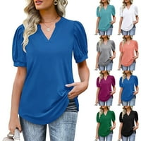 Ženski okrugli vrat vrhovi plutani puff rukav ljetni V izrez T majice Labavi bluzes Dressy Casua 2xl