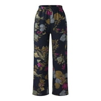 Fanxing ženske cvjetne printe casual palazzo hlače Ljeto pamučne posteljine široke noge vrećaste hlače