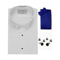 Košulja od krila tuxedo, Royal Blue Cummerbund, kravata, manžetna veza i klip set
