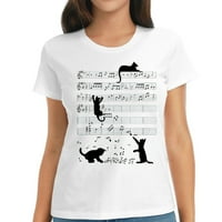 Slatka mačka kitty svira muziku Napomena Clef Musical ar Ženska grafička majica sa modnim dizajnom -