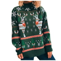 Božićni džemperi vrhovi za ženske pahuljice pleteni džemper s dugim rukavima posada iz vratnih životinja za ispis pulover pletiva