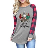 Anbech Božićne majice s dugim rukavima za žene Dukserice Sretan božićni stoji smiješni božićni pahuljici Grafičke košulje za bejzbol tee vrhovi