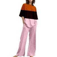 Fabiirt majice za žene odijelo za žene ugodno ljeto o vratu Labavi kratki rukav cvjetni tisak s hlačama Veliki set, ružičasti