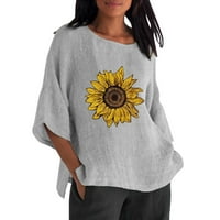 Bluza za žene Ljeto pamučno posteljina gornja moda plus veličine Thirt okrugli ovratnik sredina dugih