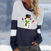 Ženske majice Božićne tiskane o-vrat dugih rukava tanki dizajn Snowman prugasti spajanje osnovnih tunika