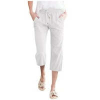 Xiuh Capri pantalone za žene Čvrsto boje visoki struk ravne hlače Ležerne prilike sa labavim plus veličine 7 točaka