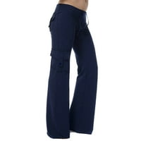 Žene Elastične strugove povremene teretne hlače Joggers Yoga hlače džepovi široke pantalone za noge