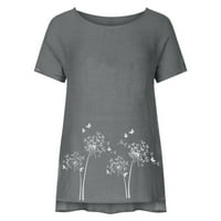 Ljetne pamučne majice za ženu za žene Trendi kratki rukav ležerni cvijeće TUNIC TEES COMFY CREWNECK Flowy Bluzes