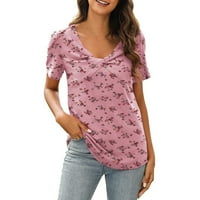 Majice za žene Ljeto TOP SOLID V-izrez Labavi kratki rukav prednji košulju Twee Twee Twee
