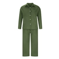 WAVSUF Ženske setovi Dvodijelni udobni vrhovi i hlače Čvrsta vojska dugih rukava Zelene pantalone Postavljene