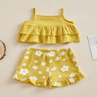 SUNISERY TODDLER Kids Girls Hotsas setovi dvostruki sloj Kamisole Elastični struk Print Kratke hlače Ljetna odjeća Outfits Yellow 12- mjeseci