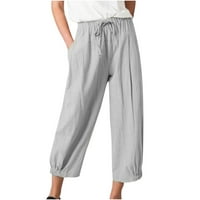 Oalirro ženske hlače sa džepovima Baggy pamučni posteljina visoko struk sive harem hlače za žene visoki