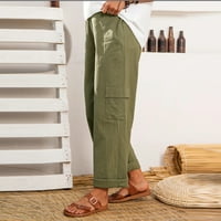 Žene posteljine više džepova Čvrste casual hlače labave pantalone Ukupne hlače Žene povremene hlače vojska zelena XL