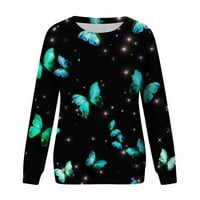 JPLZI jesen i zimski modni dugih rukava okrugli pulover pulover pulover leptir tiskani žensku dukseru
