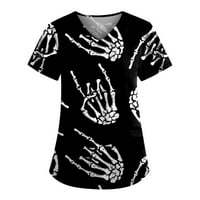 Vrhovi za čišćenje za žene V-izrez casual bluza Ispisana žena labava kratkih rukava, crna, l