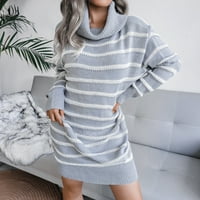 HGW džemper za ženske turtleneck dugih rukava slobodnog pletenog pulover džemper dvostruki dress Grey