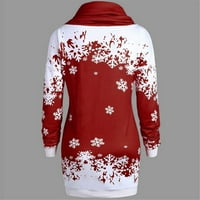 Lroplie Womens Duks okrugli izrez dugih rukava za žene Moda Merry Snowflake tiskana s kapuljačom dugačka