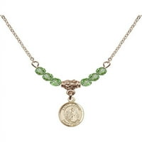 Ogrlica sa pozlaćenom zlatom Hamilton sa zelenim avgustom rođenjem kamene perle i šarm Saint Aaron