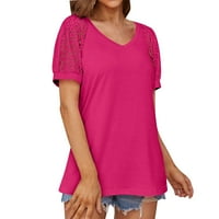 PBNBP majica za žene Čvrsta boja čipka paktchwwork puff rukava V izrez Dressy Bluze ženske ljetne vrhove