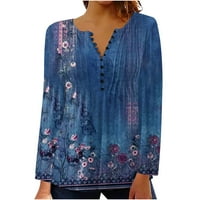 Aueooeo Bluze za žene Ležerne prilike, Žene Jesen Trendy V izrez Dugi rukav pulover vrhove Dressy Casual
