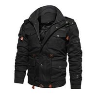 PARKA jakna Muški leisure plus Velike veličine Velvet patentni zatvarač Multi-džepni rever dugi topli kaputi zimski kaput crni xl