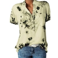 Ženski vrhovi kratki rukav casual bluza Cvjetni ženski ljetni Henley majice bež 2xl