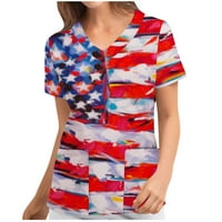 Grafička majica američke zastave USA Stars Stripes Patriot Top Radna uniforma Print Džepni bluza V-izrez