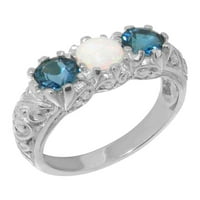 Britanci izrađen 14k bijeli zlatni prirodni Opal i London Blue Topaz Ženski prsten - Opcije veličine