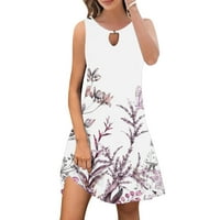 Ženski ljetni casual haljina za ključni otvor cvjetni ispisani otizan sitni haljina bez rukava sa slobodnim odjećima za plažu