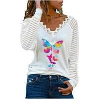 Lolmot ženska modna casual proljeća Ljetni jesen leptir s dugim rukavima V-izrez čipkaste bluze i majice vrhovi