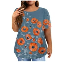 Žene Ljetne casual vrhove cvjetni okrugli vrat kratki rukav plus veličine T-majice siva 4xl