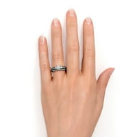 Princess Cut Diamond - Pave - Tri kamenog prstena - viktorijanski stil - vintage gotički vjenčani prsten u 10k crno zlato