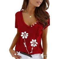 Majice za žene za žene casual vrhovi kratki rukav plus v vrat nacrtati ljetna bluza od ispisana labava