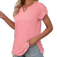 Ljetni vrhovi za ženske ležerne tunike vrhovi kratkih rukava s majicama pune boje labavi fit slatka lagana bluza vrhova