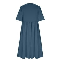 Yuwull Ljetna pamučna haljina za žene kauzal V-izrez Dugme s kratkim rukavima haljina casual labava