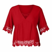 Ljetni vrhovi za žene V rezač izreza šifon košulja manžetna puna boja kratka rukava casual majica