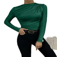 Elegantna čvrsta stalka ovratnik dugih rukava tamnozelene ženske majice