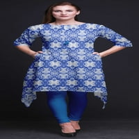 Bimba Blue Bandhani Tie-Dye ispisani vrhovi za žene asimetrična kurtijska ljetna haljina za djevojčice male