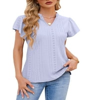 Paille dame Ljetne vrhove kratki rukav majica Majica s punim bojama Ženska labava tunika Bluza Soft V izrez Pulover Purple 2xL