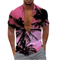 Muška ležerna majica na dugme Zabava kratka rukava Havajska majica za muškarce Pink XXXXL