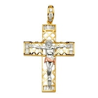 Jewels LU 14K bijela žuta i ruža troboj zlata Kubična cirkonija CZ Christian Crucifi Cross Privjesak