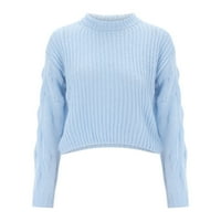 Entyinea ženski pulover džemper casual dugih rukava Crewneck Boja bloka pulover vafle pletene džemper svjetlo plavi m