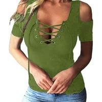 Blazyrey ženska bluza Žene Ljeto kratki rukav Solid Boja V-izrez Flowy Majica Casual Tops Bluza Green