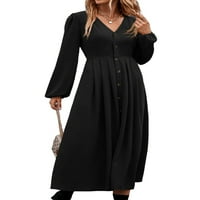 Casual v izrez linijska haljina dugih rukava crne ženske haljine s