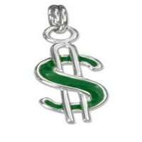 Sterling srebrna 7 šarm narukvica sa priloženim malim zelenim emajliranim dolarnim simbolom simbola šarm