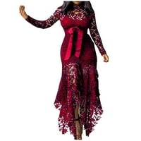 Ženska čipka izdubljena iz kategorije udarca dugih rukava čipkajte nepravilnu haljinu