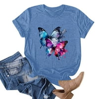 Ljetna ušteda! Tofotl ljetni vrhovi za žene kratkih rukava O-izrez Casual T-majice Modni leptir tiskani Comfy soft bluze plavi xxxl